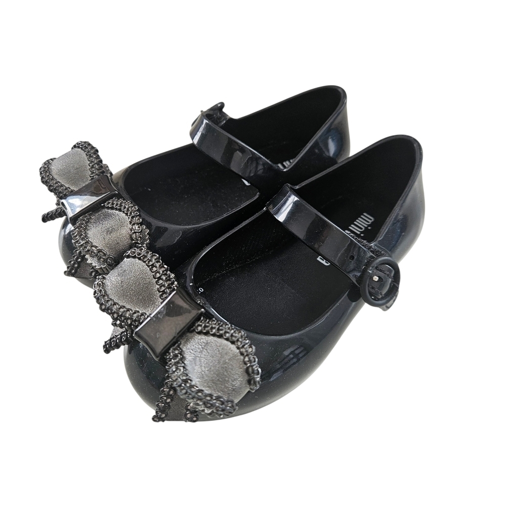Mini Melissa Black Bow Mary Jane Dress Shoes Size 7